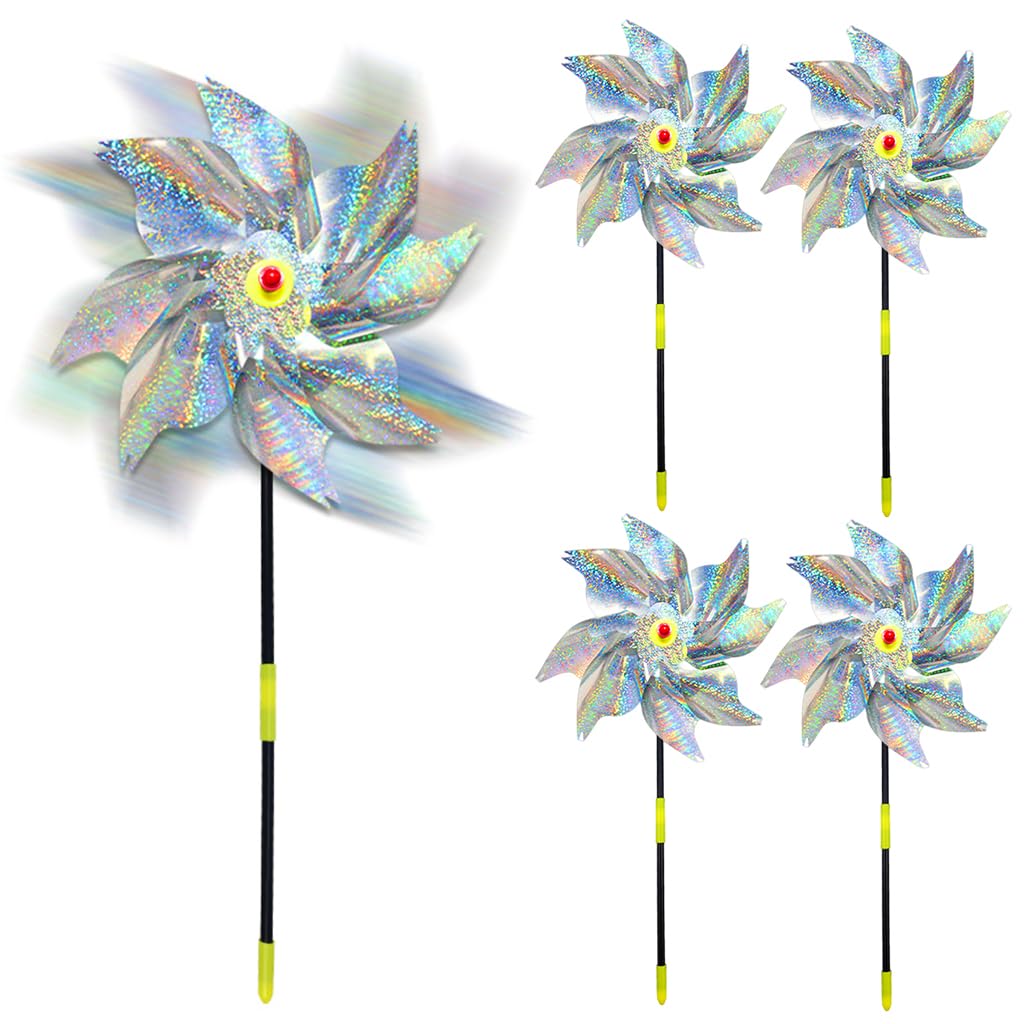 Optifit 5Pcs Bird Repellent for Balcony, Silver Reflective Pinwheels Pigeon Scarer, Ornamental 8-Blade Windmill Anti Bird Device for Roof Edge, Fence, Garden Yard Lawn Optifit 5Pcs Bird Repellent for Balcony, Silver Reflective Pinwheels Pigeon Scarer, Ornamental 8-Blade Windmill Anti Bird Device for Roof Edge, Fence, Garden Yard Lawn